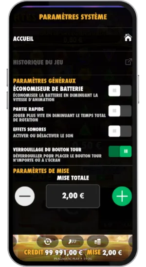 Menu des paramètres du système